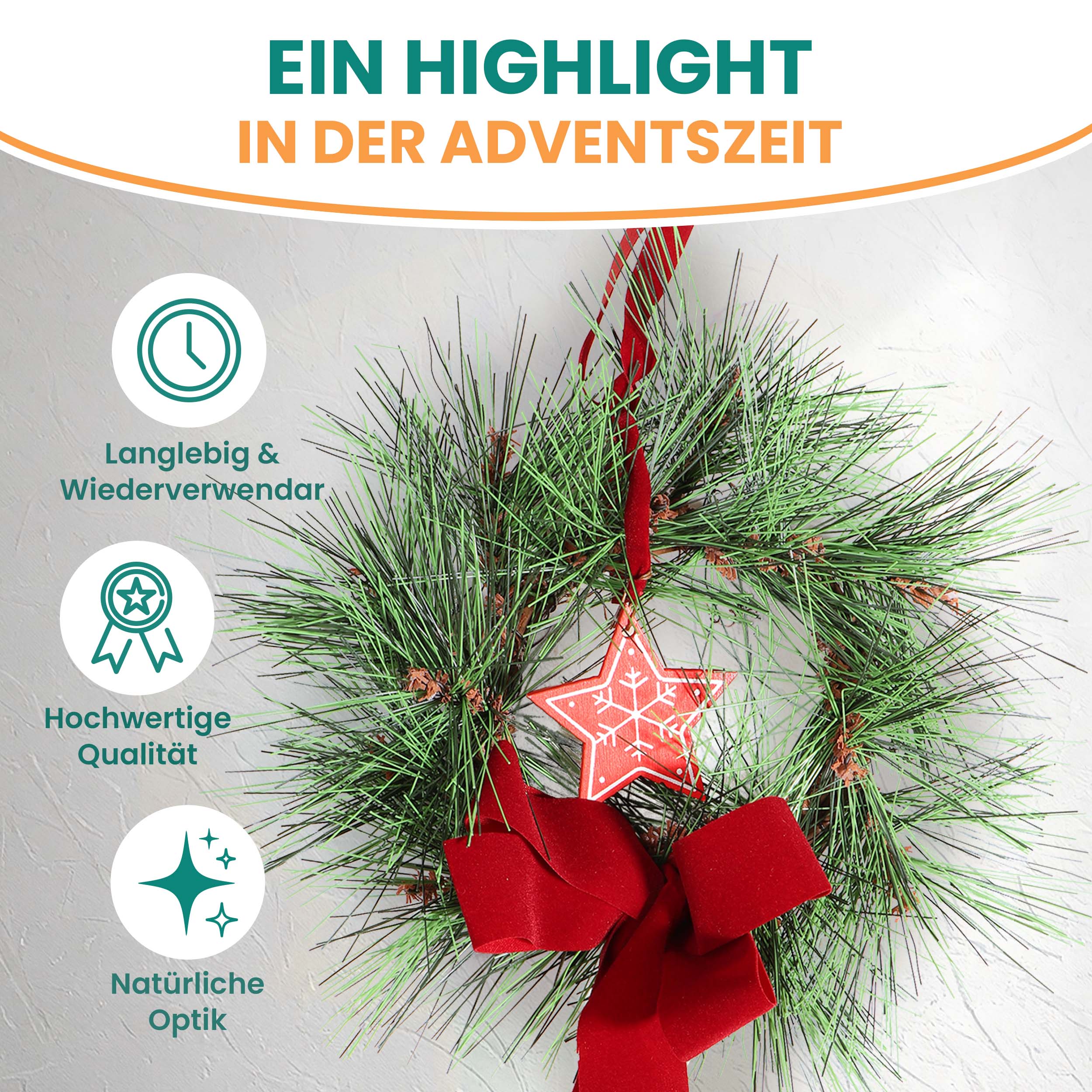 Künstlicher Advents-Türkranz Türschmuck Ø 22 cm und Ø 36 cm Weihnachtskranz