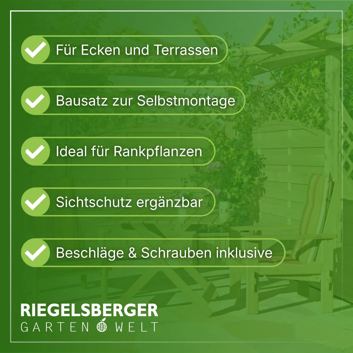 Eckpergola 240 x 240 x 220 cm Pergola aus Holz für Terrasse Gartenecke