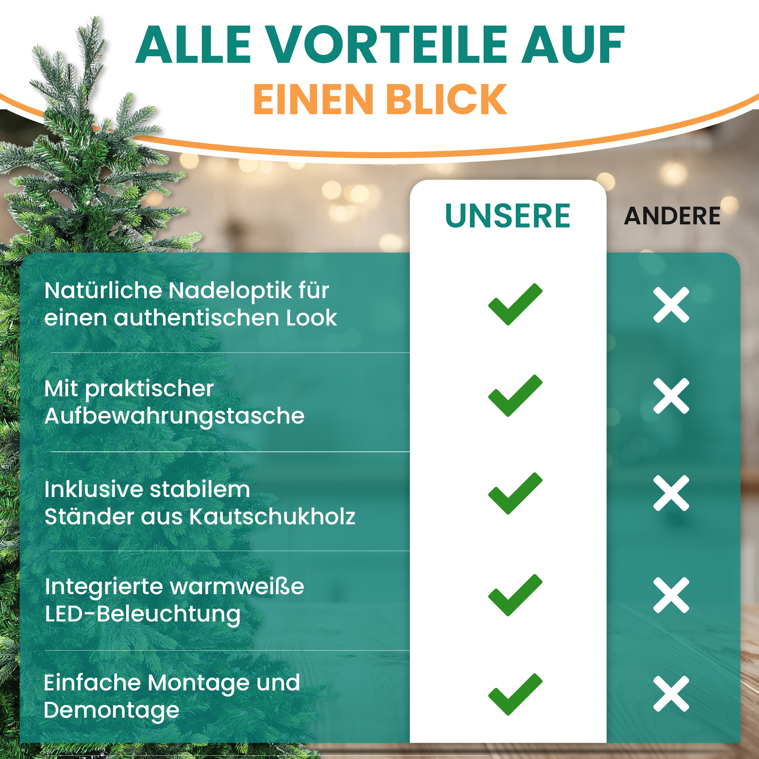 BonTree Tanne künstlicher Weihnachtsbaum mit LED Christbaum Komfort Set