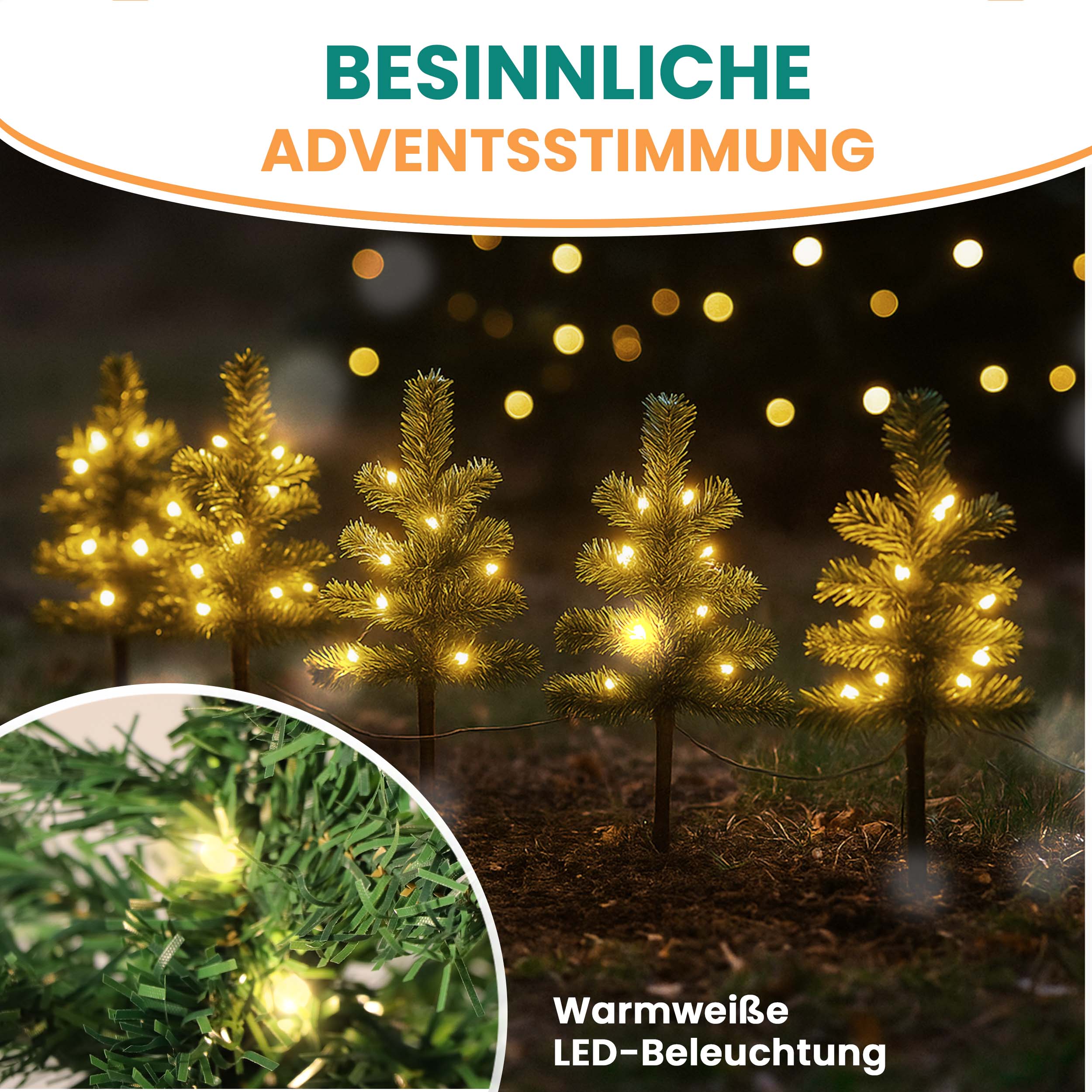 Tanne 5er Set mit LED warmweiß Lichterkette Weihnachtsbäumen Mini-Tannen Weihnachtsdekoration