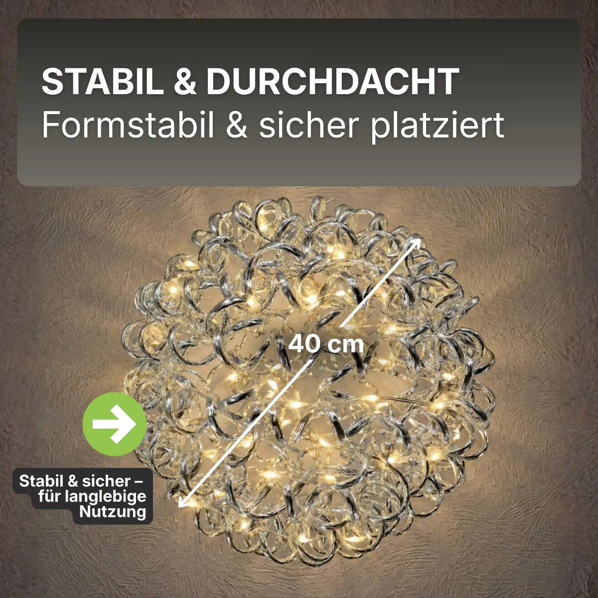 3D Drahtkugel Aluminium Ø 40 cm mit 200 LED warmweiß Timer-Funktion IP44