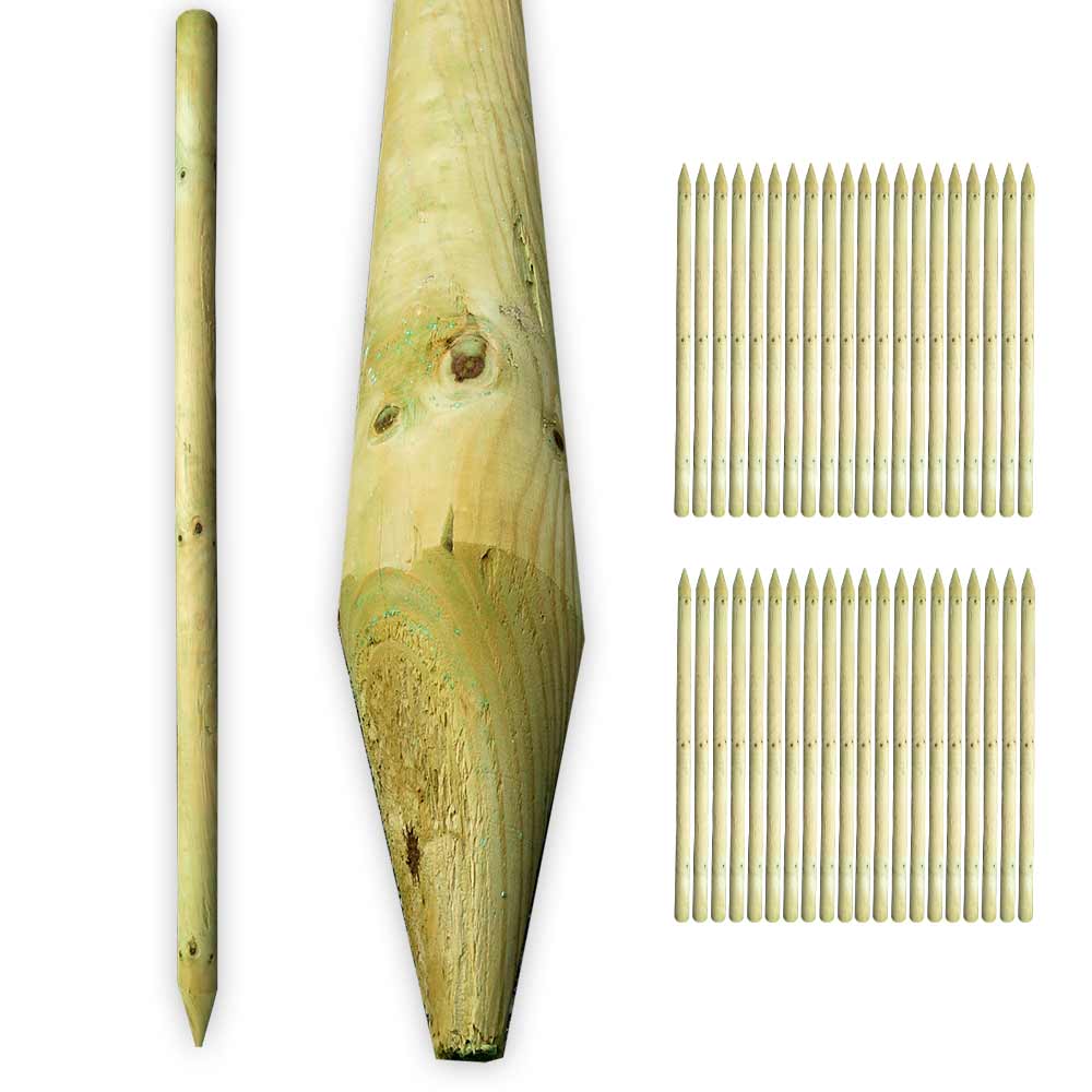 40 St. Baumpfahl 175 cm Holzpfosten angespitzt ø 6 cm runder Pfosten