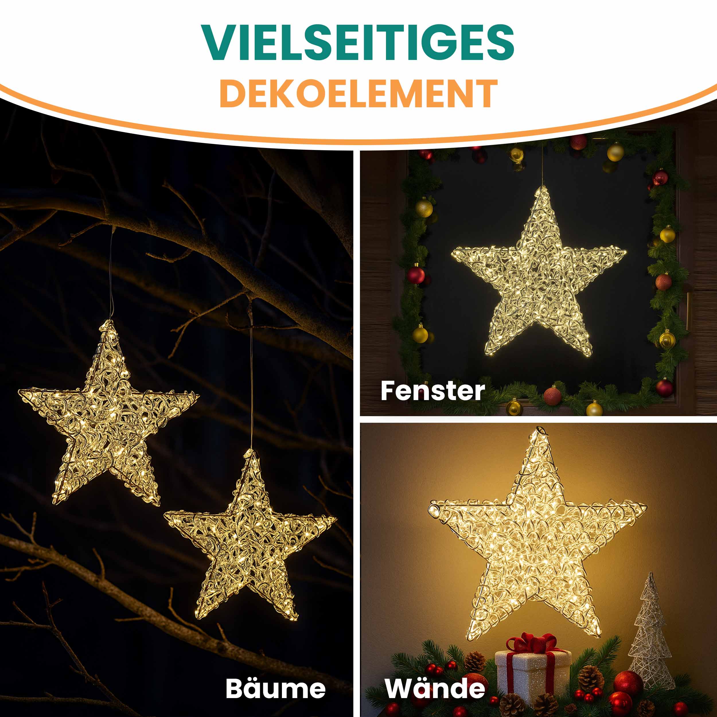 Aluminiumstern XXL Ø 60 cm mit 300 LED warmweiß Timer-Funktion IP44 