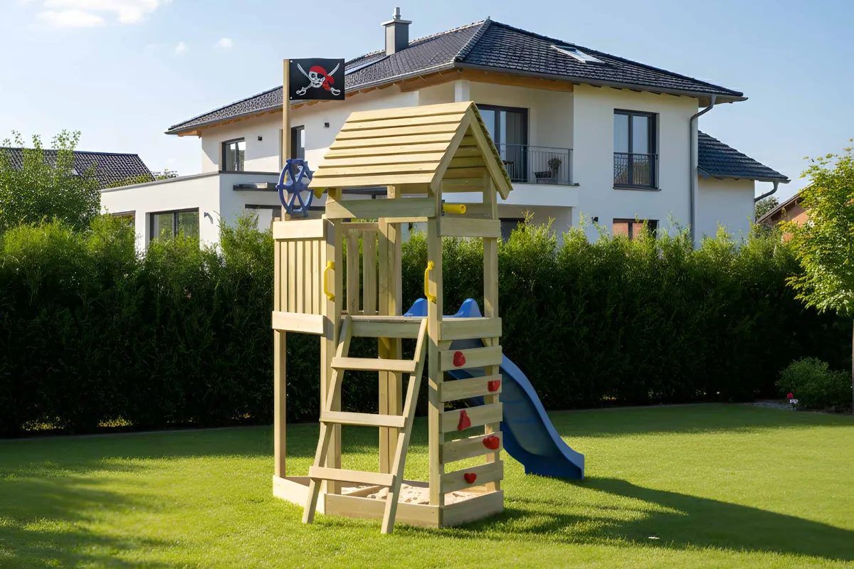 Spielturm Lina Aktiv mit Kletterwand und Podest