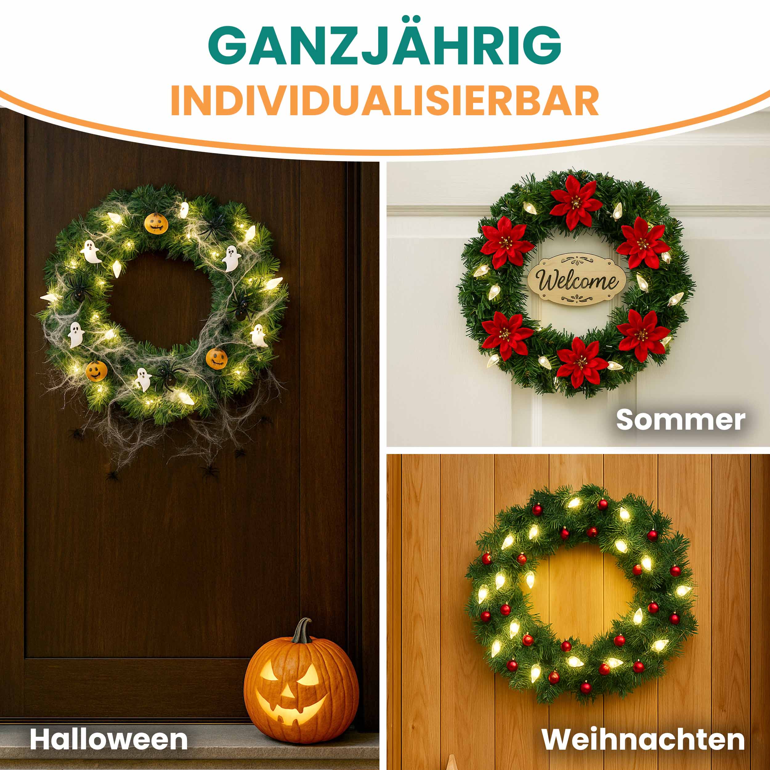 Batterie-Kranzgirlande Ø 45 cm mit 48 LED warmweiß Timer-Funktion IP44 