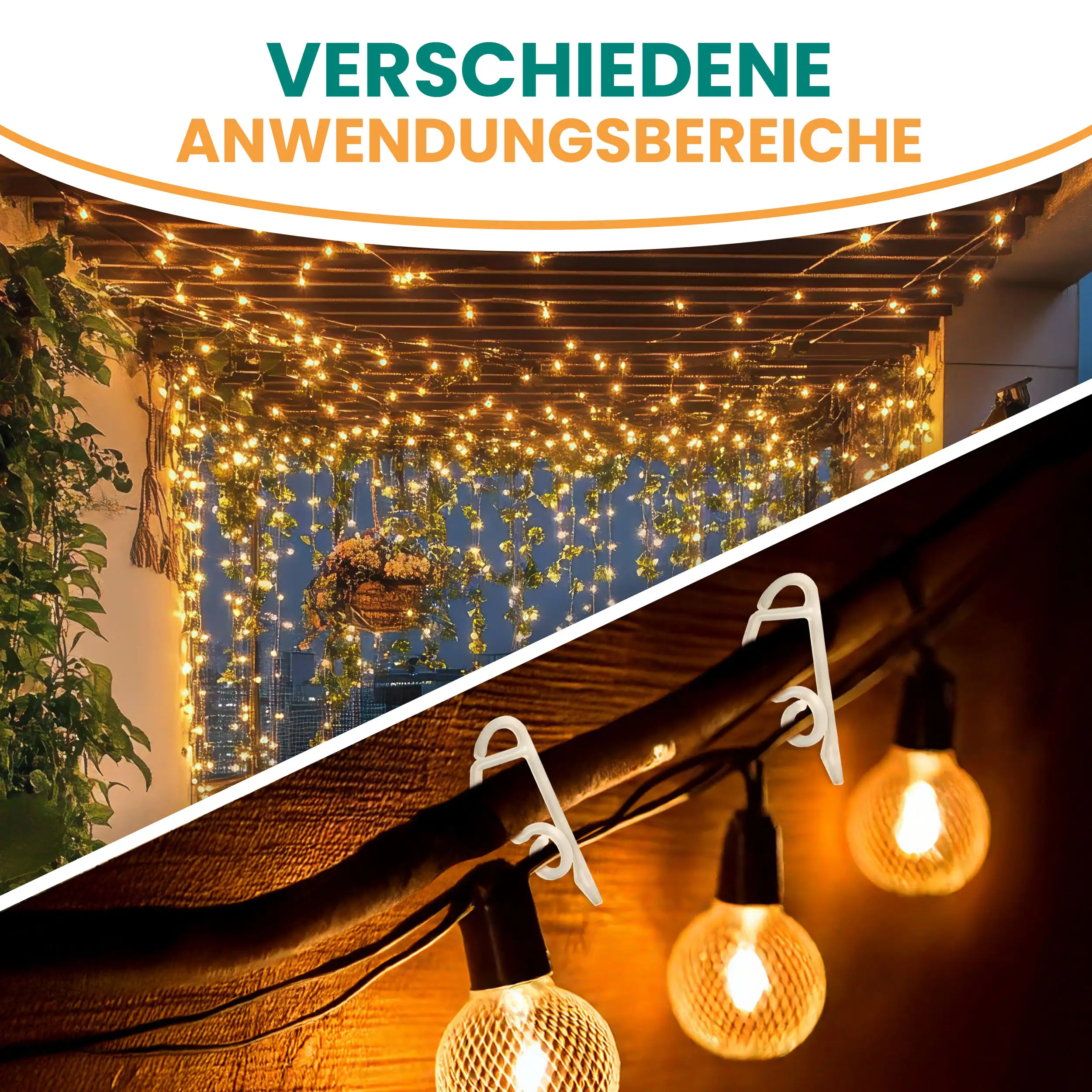 Gartenpirat Dachrinnenhaken 20 Stück – Lichterkettenhalterung außen transparent
