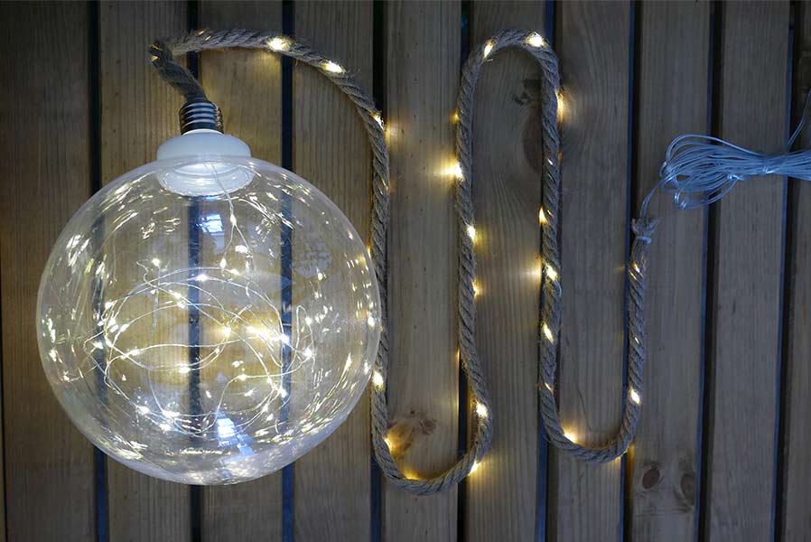 b3EK9T93Sj1HObV Leuchtkugel ⌀ 20 cm 60 LED warmweiß Kugelleuchte mit Seil zum Aufhängen