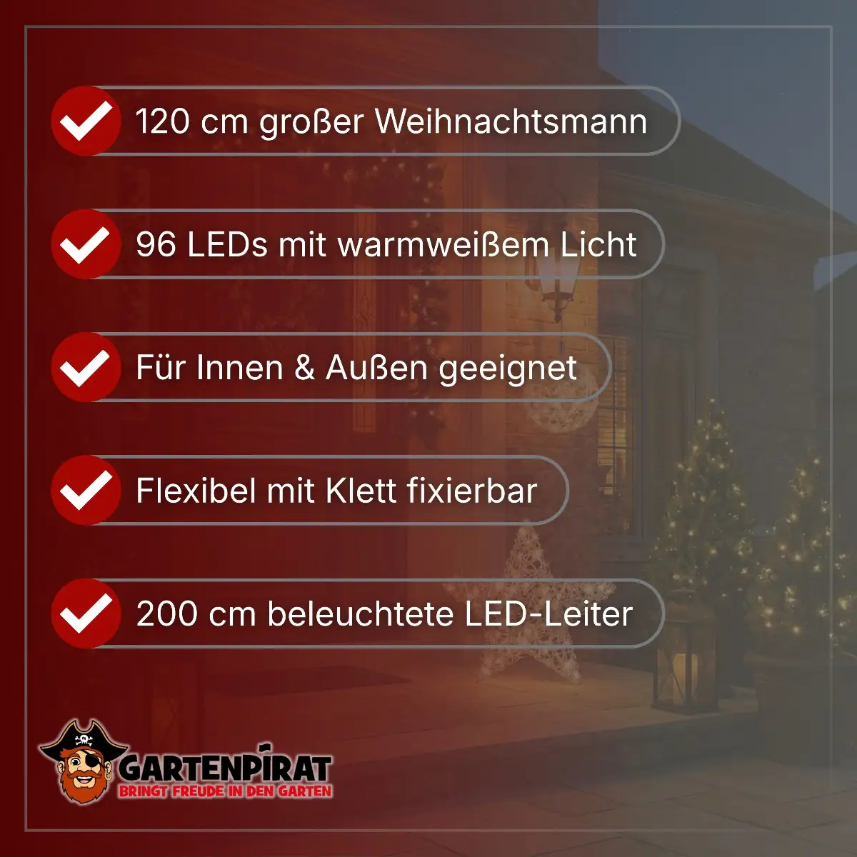 Weihnachtsmann auf beleuchteter Leiter