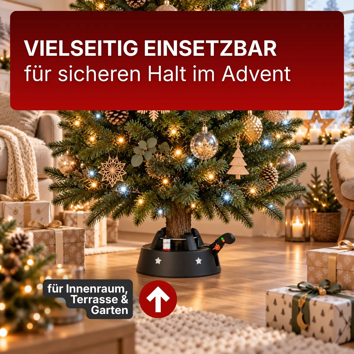 Christbaumständer mit Wassertank und WasserstandsanzeigeWassertank mit Wasserstandsanzeige