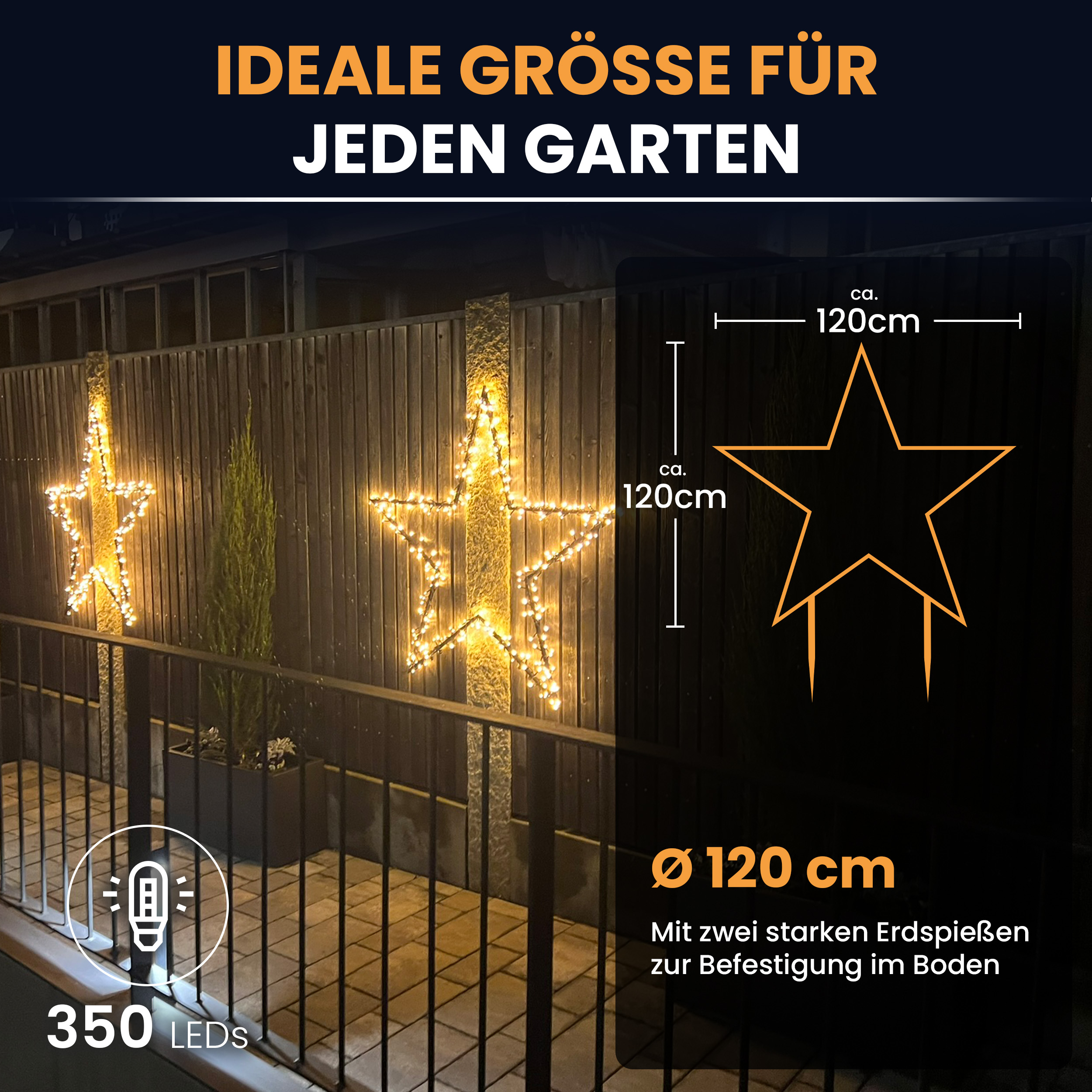6a2EPwSkxMby9b Gartenstern mit Erdspieß und LED Beleuchtung Weihnachtsstern