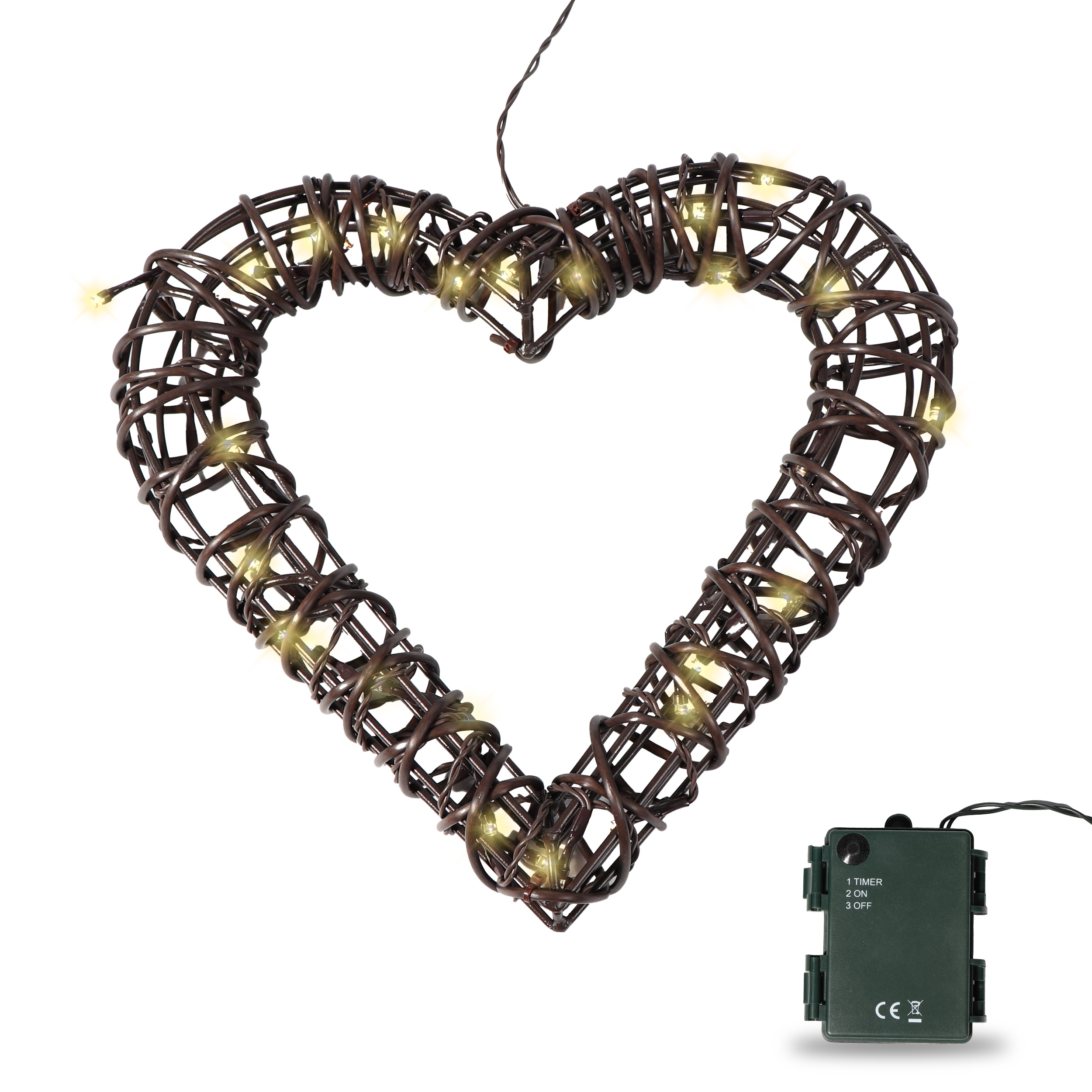 LED Herz Rattan-Optik warmweiß batteriebetrieben mit Timer