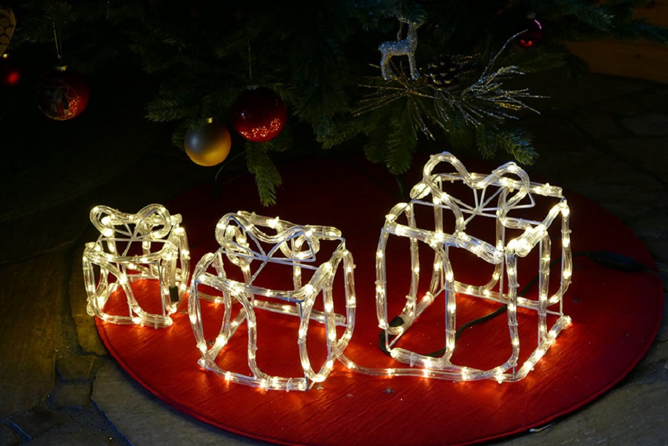 Geschenkboxen 3er-Set aus Drahtgestell und Lichtschlauch Lichtschlauchfigur mit 180 LED