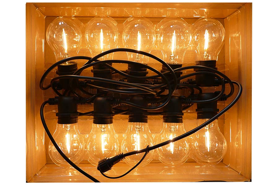 lichterkette-im-karton Lichterkette mit 10 Leuchtbirnen LED warmweiß Filament-Glühbirnen Glasbirnen Partybeleuchtung